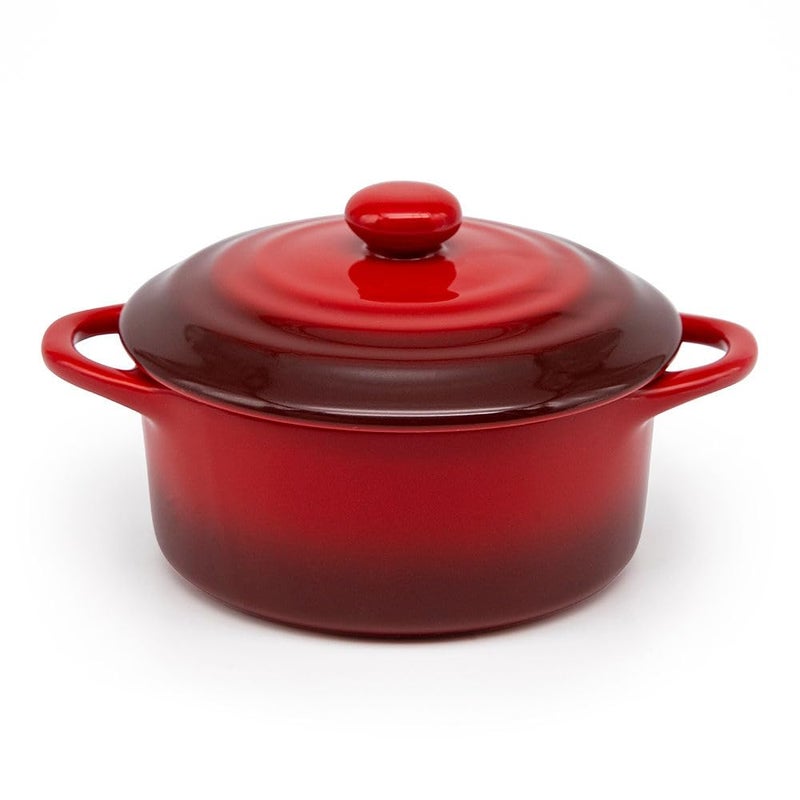 Kook Ceramic Mini Cocotte Set, Small Casserole Dishes with Lids and Handles, Individual Baking Ramekins, Oven, Microwave & Dishwasher Safe, Stoneware, 12 oz, Set of 4 (Crimson Ombre) - Image 3